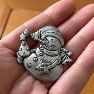 Vintage 1987 Seagull Pewter snowman brooch, Etain Zinn